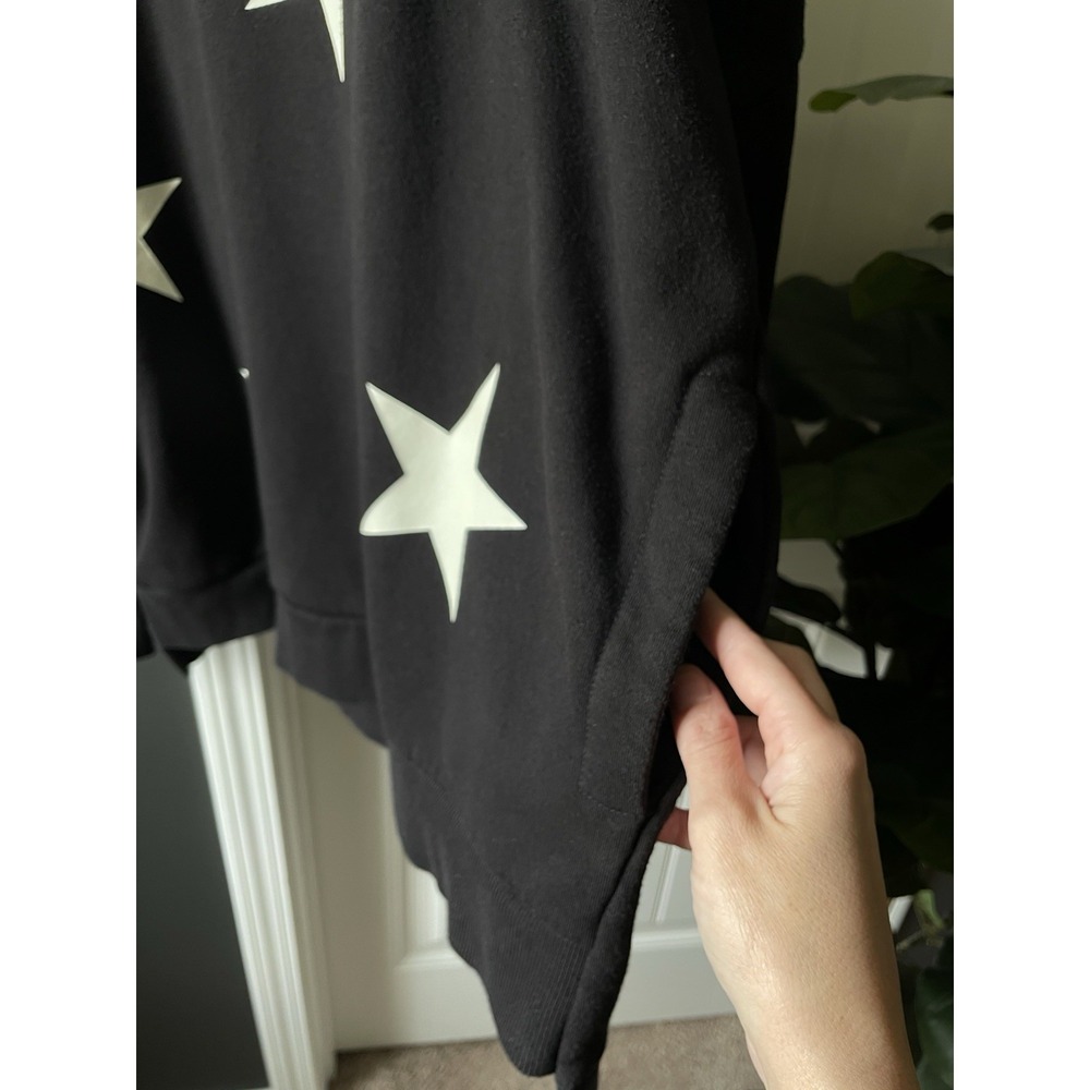 ZENANA XL Sweatshirt Black w/ White Star Print Fleece Pullover Crew Neck Pockets - Picture 4 of 7